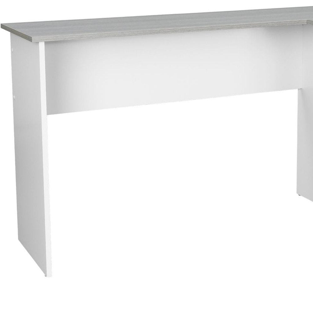 54" White And Gray Wood L Shape Computer Desk