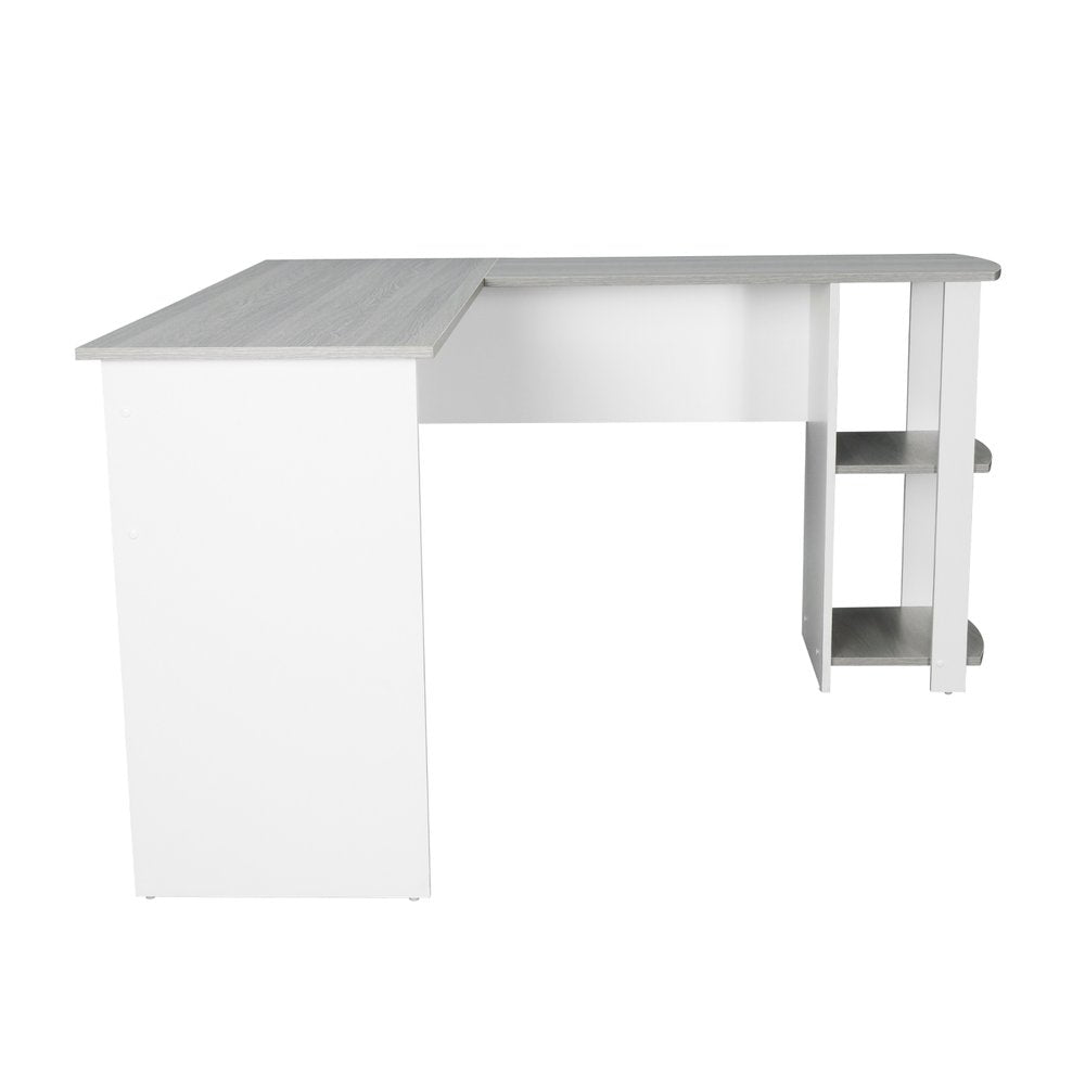54" White And Gray Wood L Shape Computer Desk