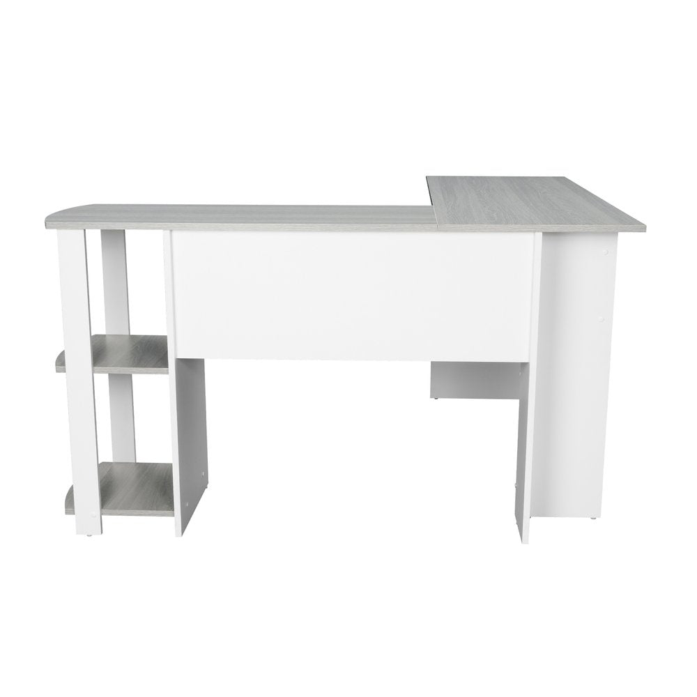 54" White And Gray Wood L Shape Computer Desk