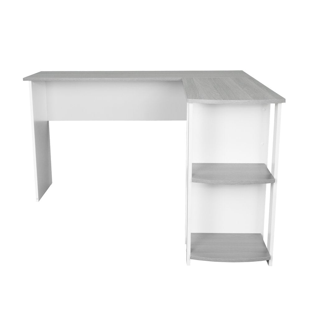 54" White And Gray Wood L Shape Computer Desk