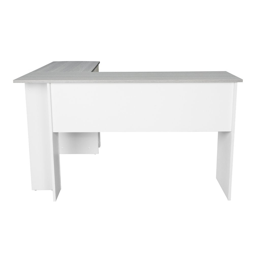 54" White And Gray Wood L Shape Computer Desk