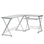 62" Clear Glass and Steel L Shape Computer Desk