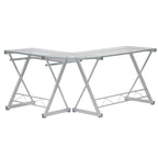 62" Clear Glass and Steel L Shape Computer Desk
