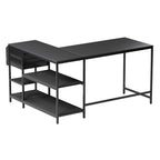 55" Black Wood and Stainless Steel L Shape Computer Desk With Two Drawers