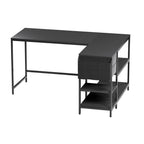 55" Black Wood and Stainless Steel L Shape Computer Desk With Two Drawers
