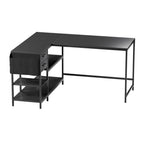 55" Black Wood and Stainless Steel L Shape Computer Desk With Two Drawers