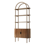 71" Brown Steel and Wood Four Tier Etagere Bookcase with Two Doors
