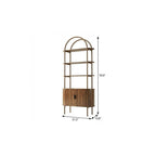 71" Brown Steel and Wood Four Tier Etagere Bookcase with Two Doors