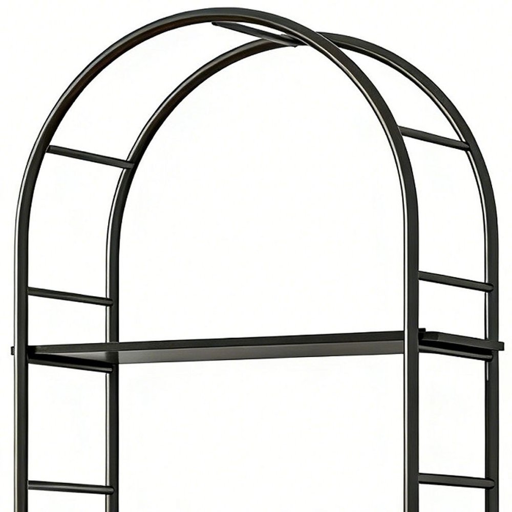 72" Black Metal And Wood Adjustable Three Tier Etagere Bookcase