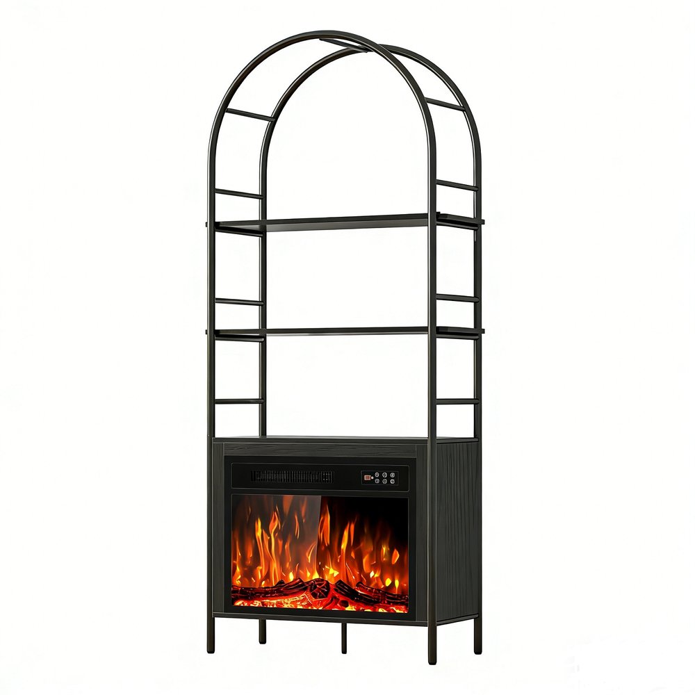 72" Black Metal And Wood Adjustable Three Tier Etagere Bookcase