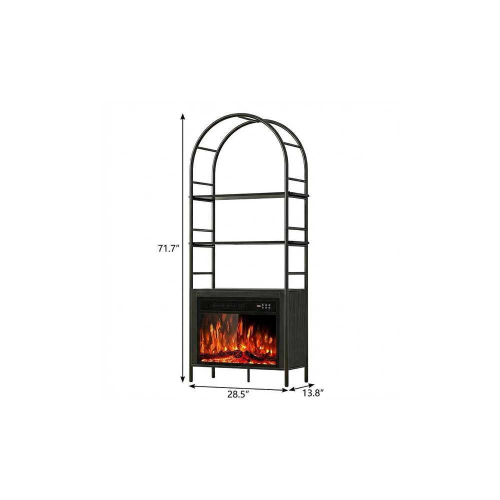 72" Black Metal And Wood Adjustable Three Tier Etagere Bookcase