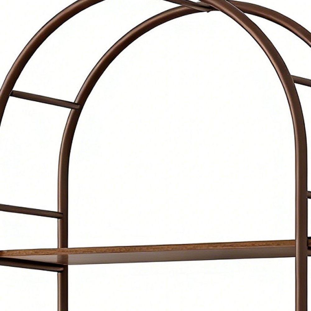 72" Brown Metal And Wood Adjustable Three Tier Etagere Bookcase