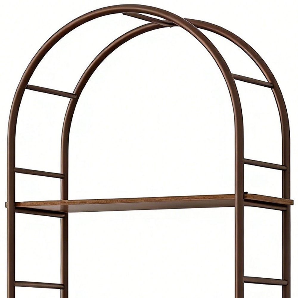 72" Brown Metal And Wood Adjustable Three Tier Etagere Bookcase