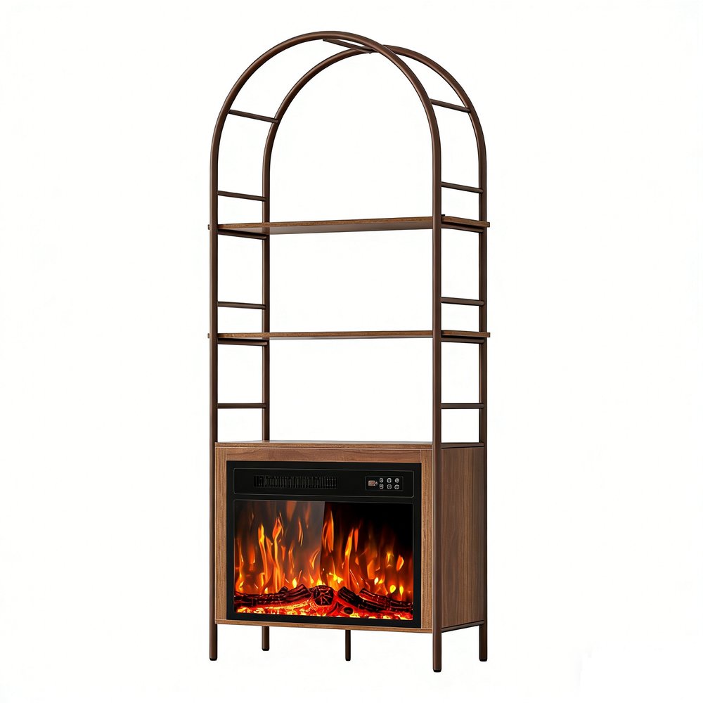72" Brown Metal And Wood Adjustable Three Tier Etagere Bookcase
