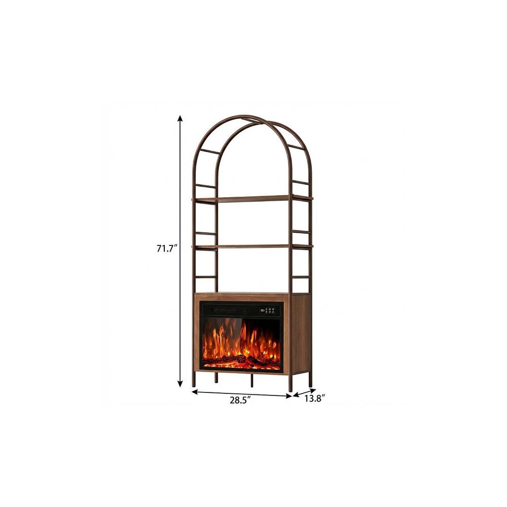 72" Brown Metal And Wood Adjustable Three Tier Etagere Bookcase