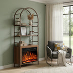 72" Brown Metal And Wood Adjustable Three Tier Etagere Bookcase