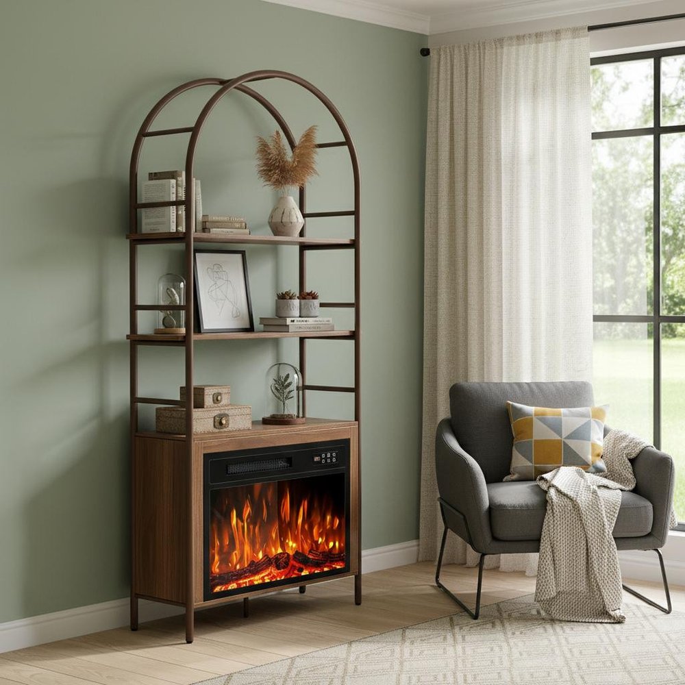 72" Brown Metal And Wood Adjustable Three Tier Etagere Bookcase