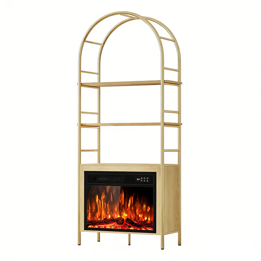 72" White Metal And Wood Adjustable Three Tier Etagere Bookcase