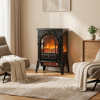 15" Black Ornate Carved Scrollwork Glass And Metal With Storage Electric Fireplace With Mantle