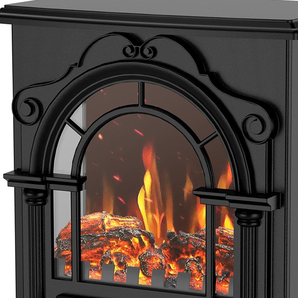 15" Black Ornate Carved Scrollwork Glass And Metal With Storage Electric Fireplace With Mantle