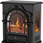15" Black Ornate Carved Scrollwork Glass And Metal With Storage Electric Fireplace With Mantle