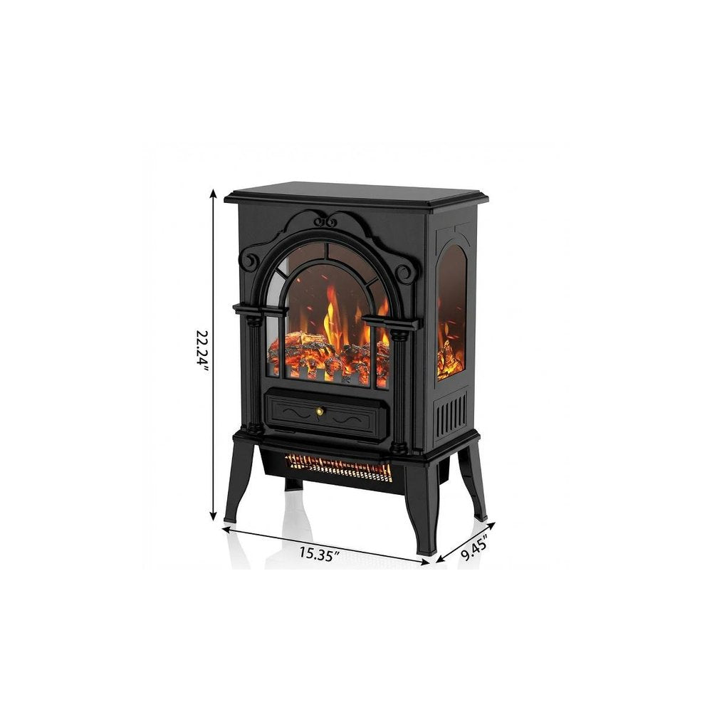 15" Black Ornate Carved Scrollwork Glass And Metal With Storage Electric Fireplace With Mantle