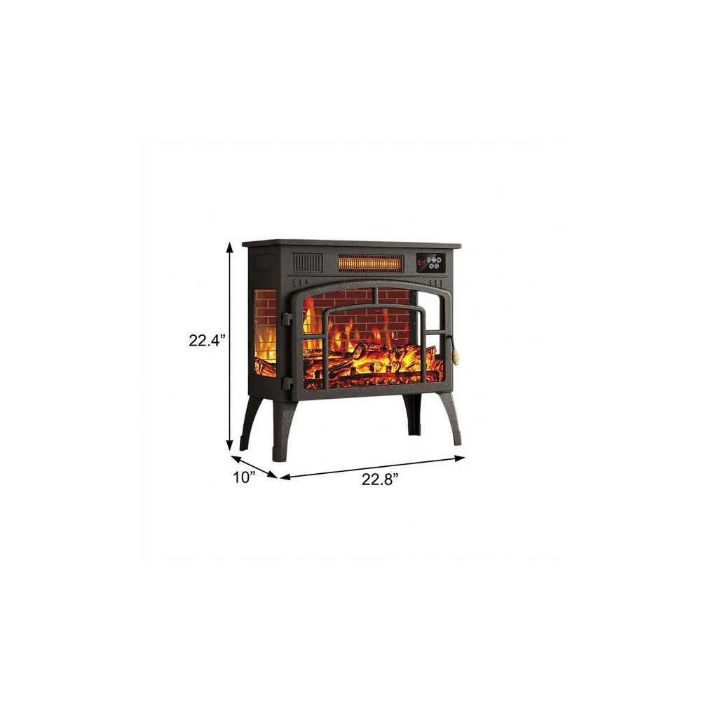23" Black Steel Electric Fireplace With Mantle