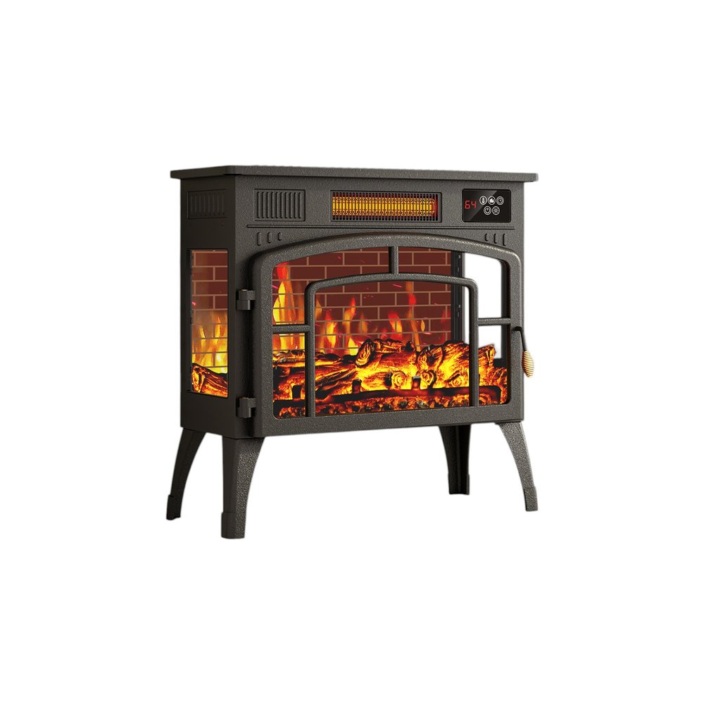 23" Black Steel Electric Fireplace With Mantle