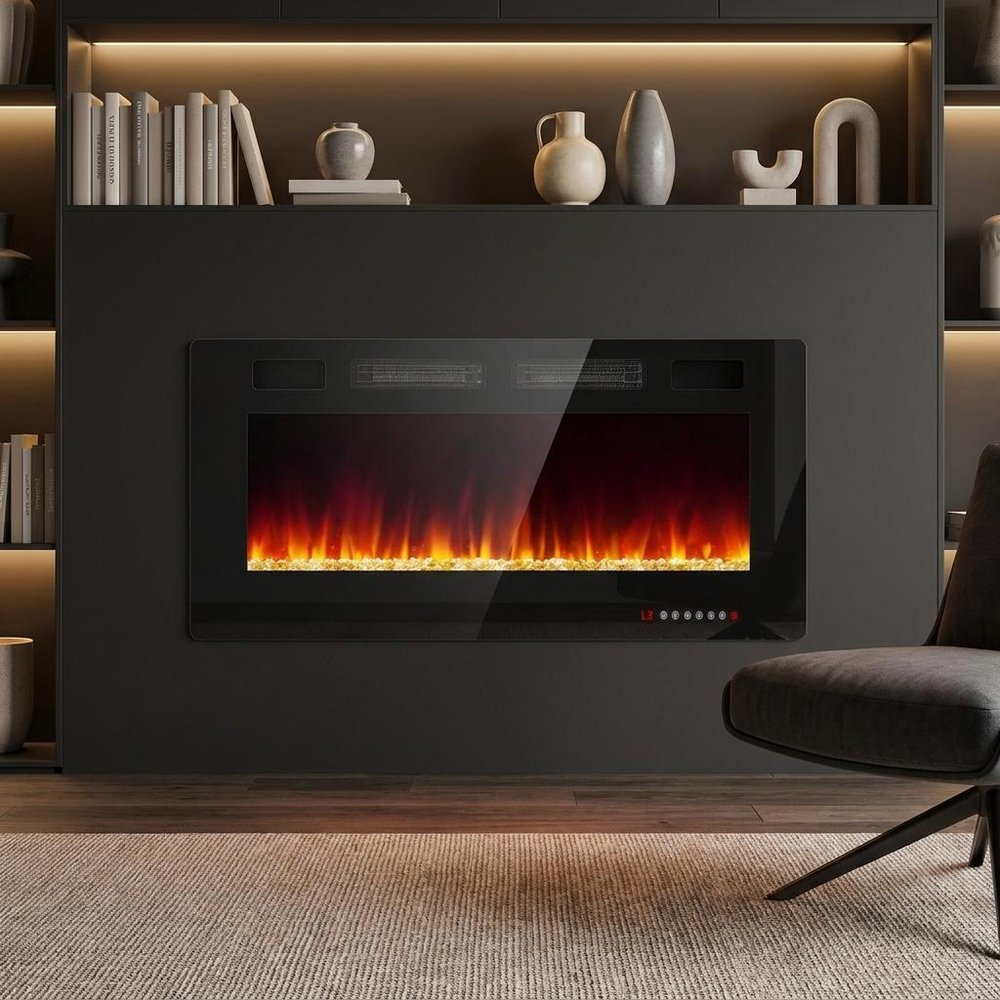 42" Black Metal Electric Fireplace