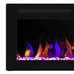 72" Black Faux Crystals Metal Electric Fireplace