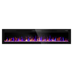 72" Black Faux Crystals Metal Electric Fireplace
