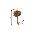4" Antiqued Gold Cast Iron Palm Tree Wall Hook