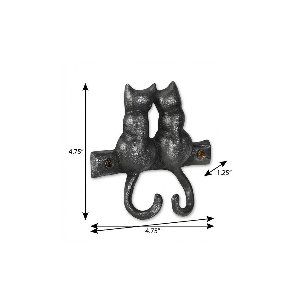 Two Hook 5" Black Cast Iron Cats Wall Hook