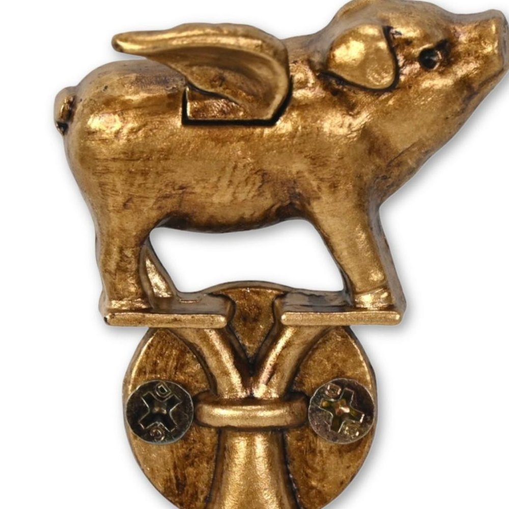 Two Hook 2" Antiqued Gold Cast Iron Pig Wall Hooks