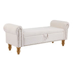 55" Beige and Brown Linen and Solid Wood Upholstered Storage Bench With Flip Top