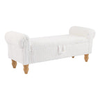 55" White and Brown Corduroy and Solid Wood Upholstered Storage Bench With Flip Top
