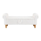 55" White and Brown Corduroy and Solid Wood Upholstered Storage Bench With Flip Top