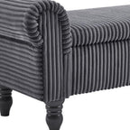 55" White and Brown Corduroy and Solid Wood Upholstered Storage Bench With Flip Top