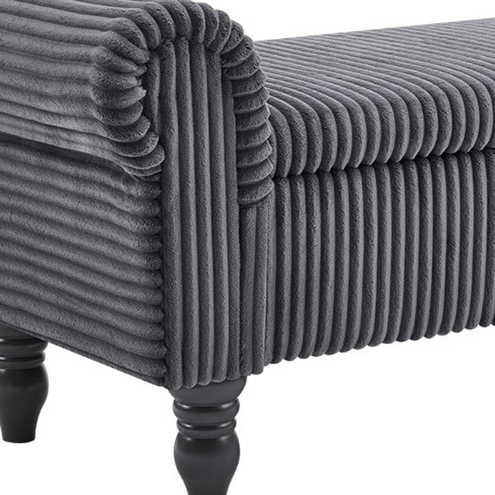 55" White and Brown Corduroy and Solid Wood Upholstered Storage Bench With Flip Top