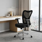 Black And Silver Adjustable Height Swivel Rolling Office Chair