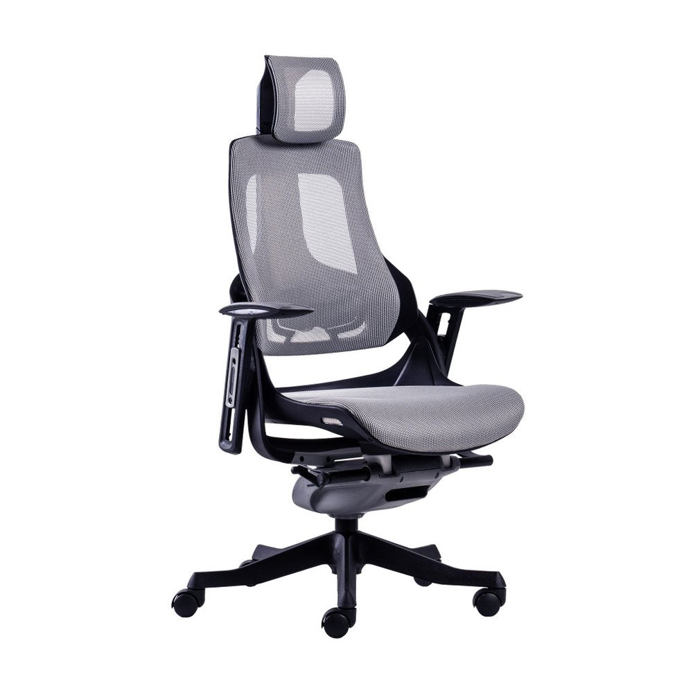 Gray And Black Adjustable Height Swivel Rolling Executive Office Chair