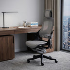 Gray And Black Adjustable Height Swivel Rolling Executive Office Chair