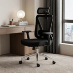 Black And Silver Adjustable Height Swivel Rolling Office Chair