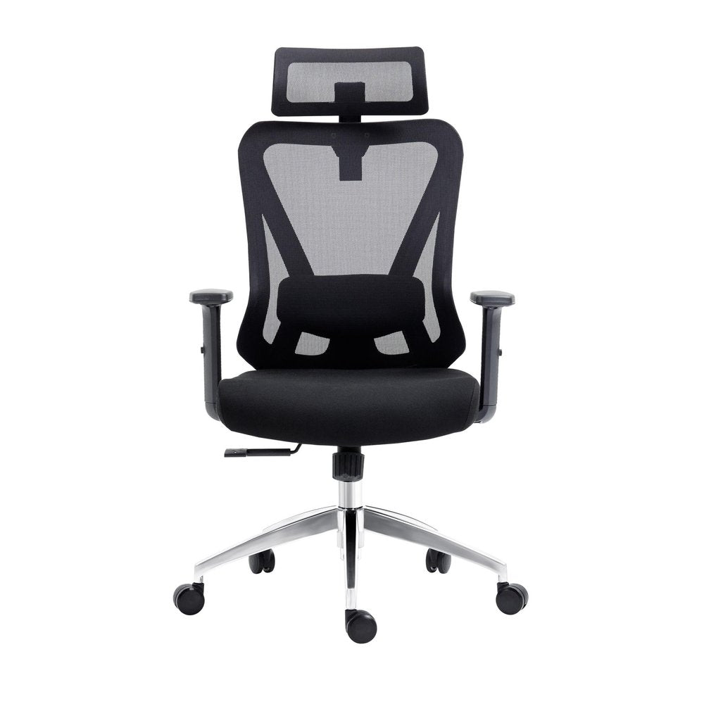 Black And Silver Adjustable Height Swivel Rolling Office Chair