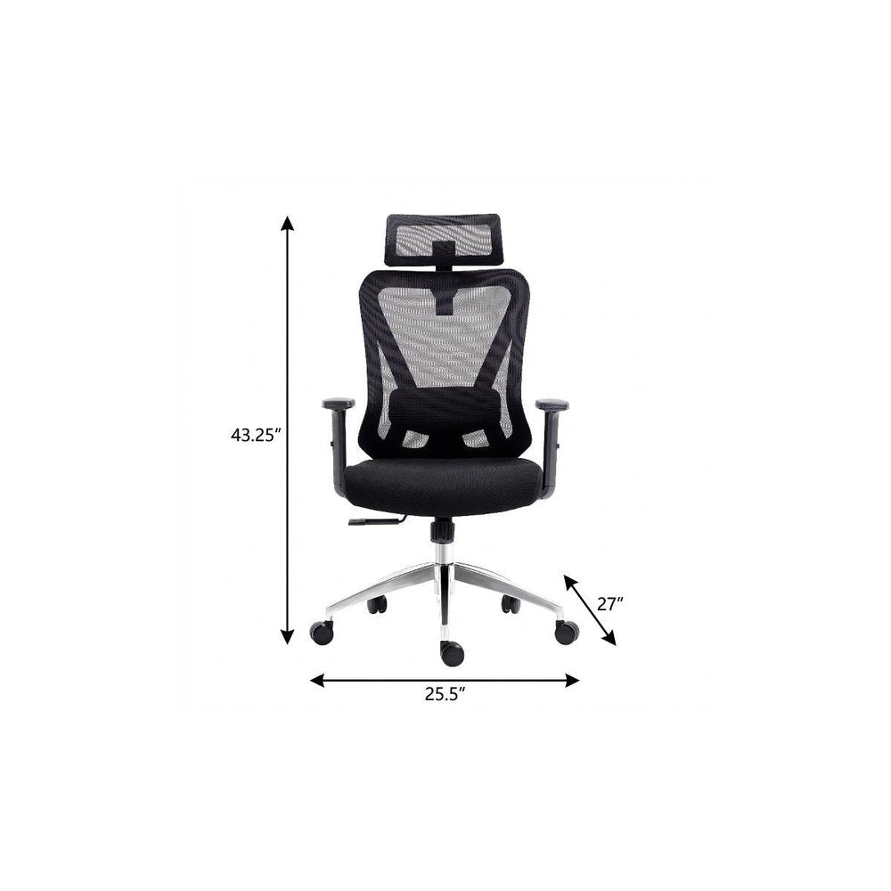 Black And Silver Adjustable Height Swivel Rolling Office Chair