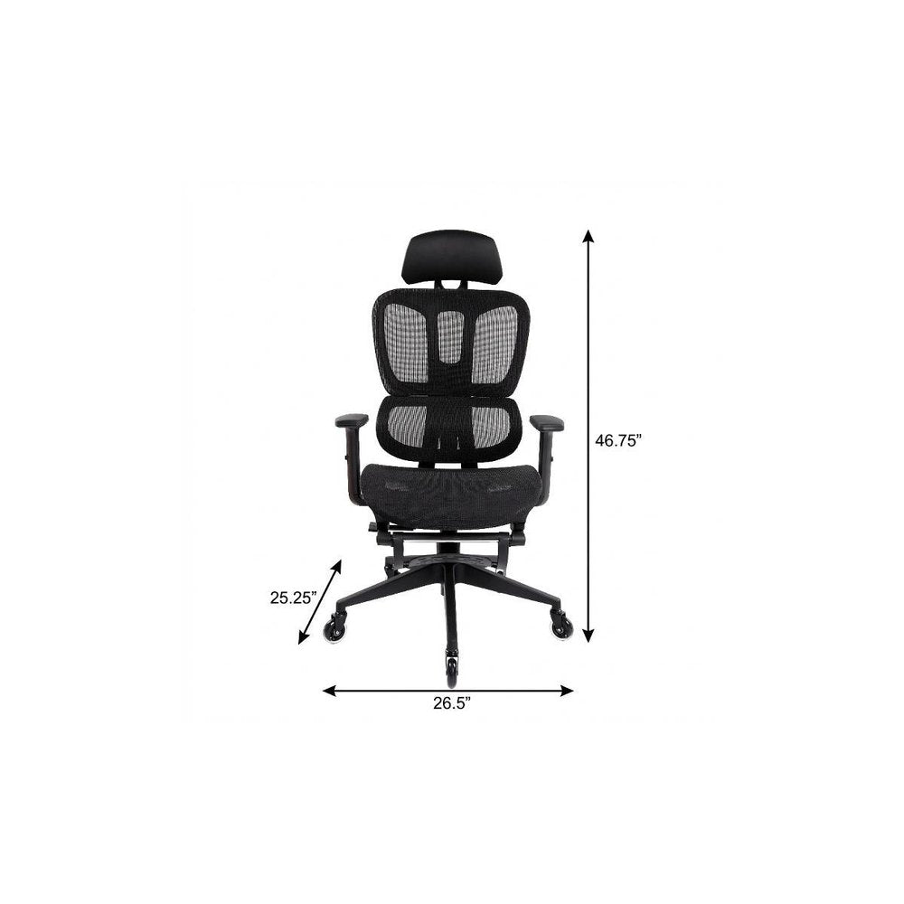 Black Adjustable Height Swivel Rolling Office Chair With Footrest