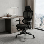 Black Adjustable Height Swivel Rolling Office Chair With Footrest