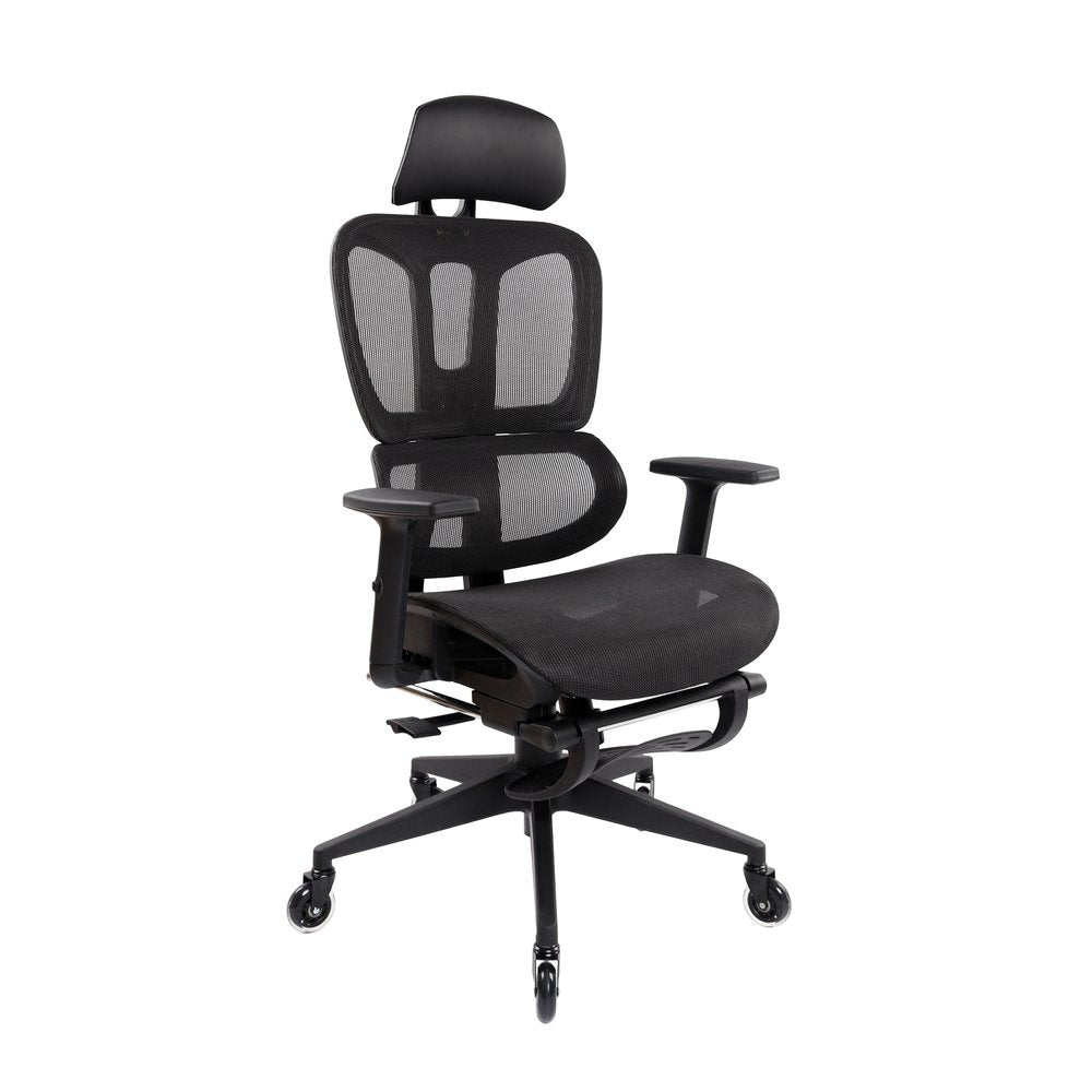 Black Adjustable Height Swivel Rolling Office Chair With Footrest