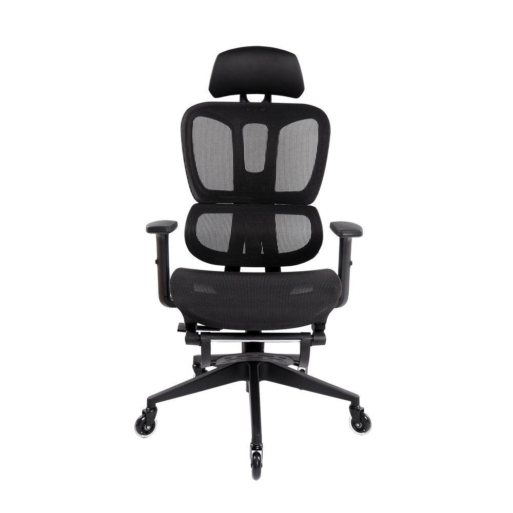 Black Adjustable Height Swivel Rolling Office Chair With Footrest
