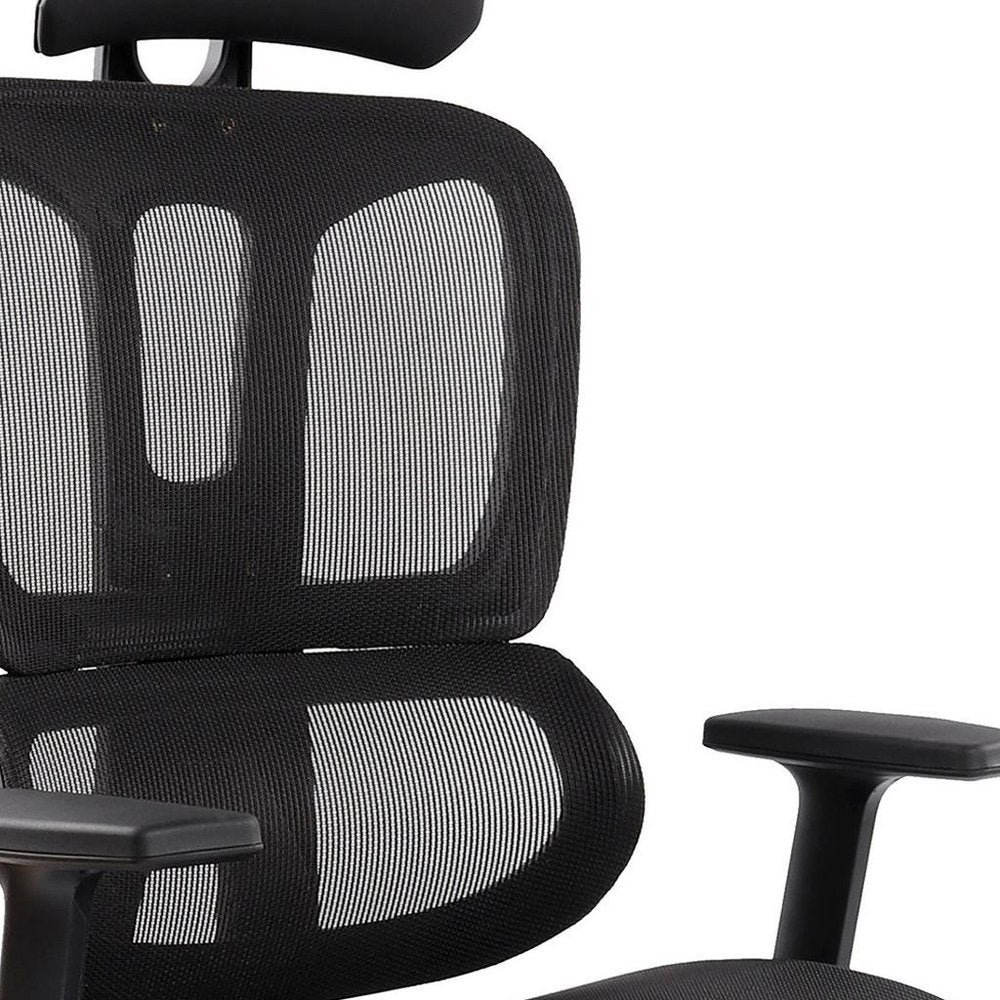 Black Adjustable Height Swivel Rolling Office Chair With Footrest